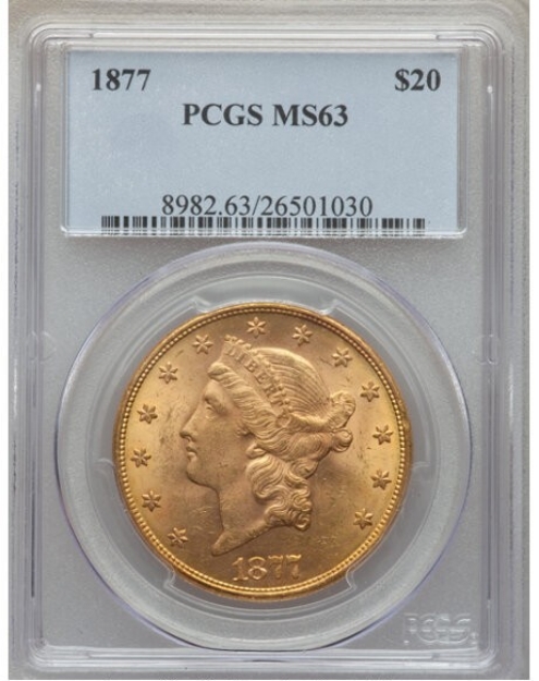 1877 $20 Liberty Double Eagle MS63